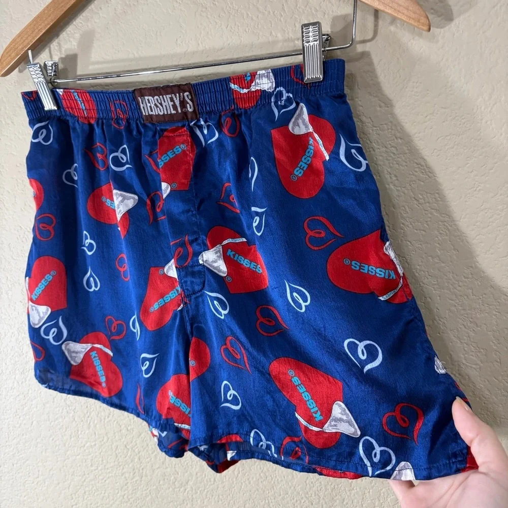 Luxury 100% Silk Mens Boxer Blue Hersey’s Sz M Vintage Cute Holiday Romantic